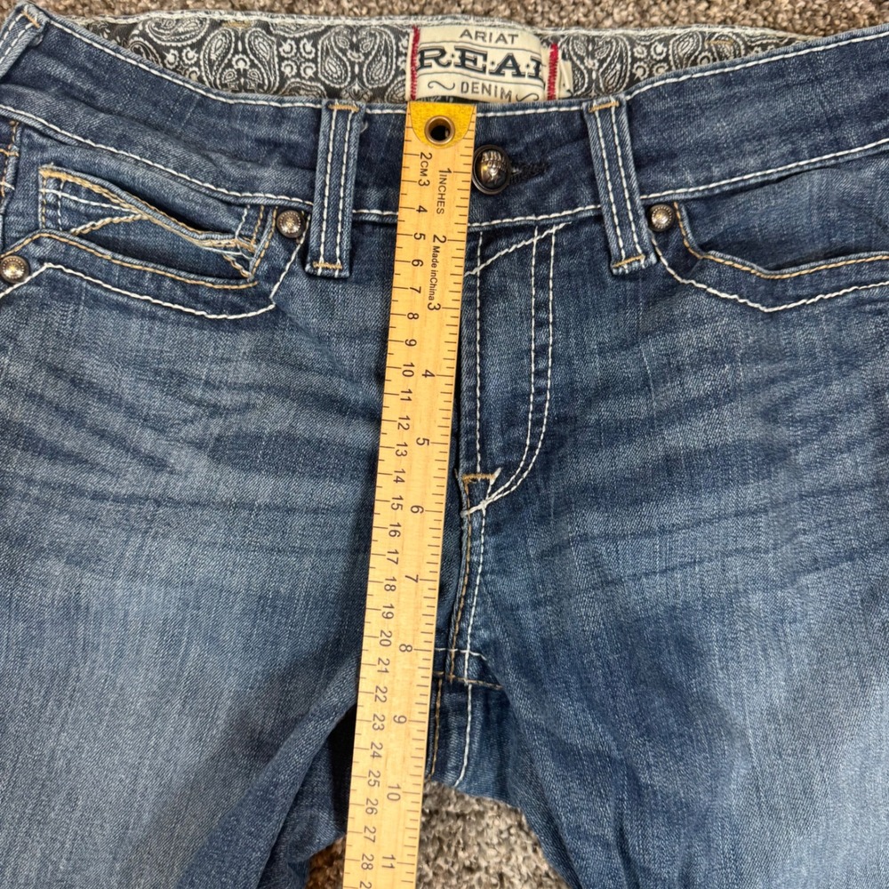 Ariat REAL Denim Women 30R Medium Wash Bootcut Western Jeans Paisley Trim - Picture 5 of 14